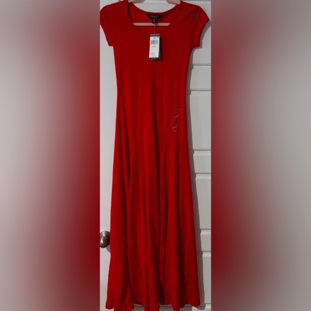 NWT • Lauren Ralph Lauren • Red Cotton Maxi Dress • Comfy • Stretchy